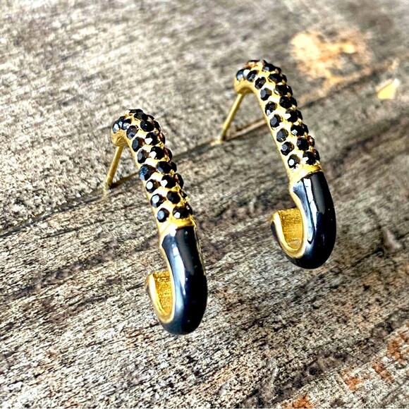 NEW Black Rhinestone PaperClip Earrings - Picture 1 of 10